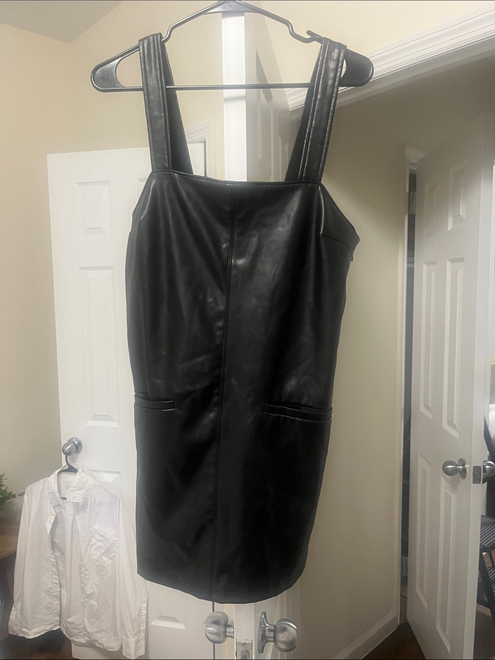 Abercrombie & Fitch Black Faux Leather Mini Pinafore Dress